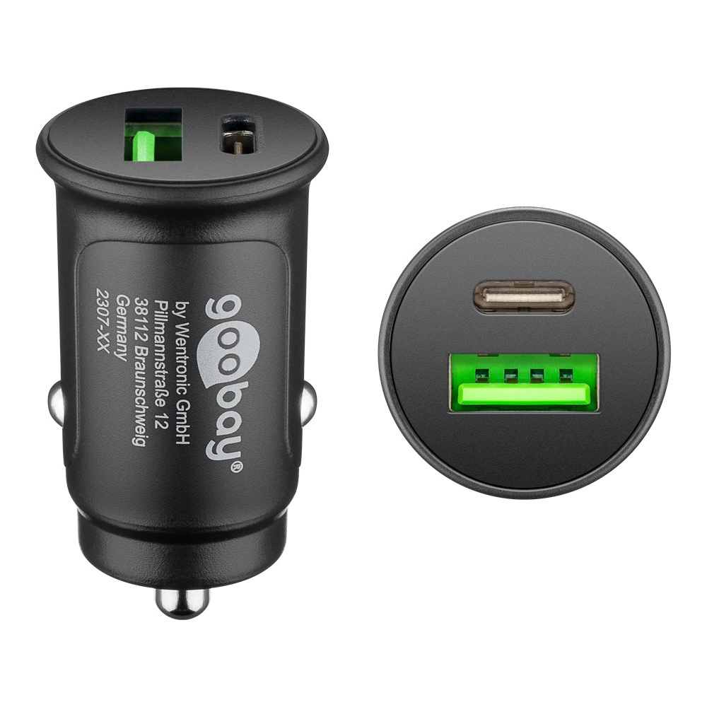 Auto punjač GOOBAY Duo USB-C PD + USB-A QC 3.0 30W crna boja-0