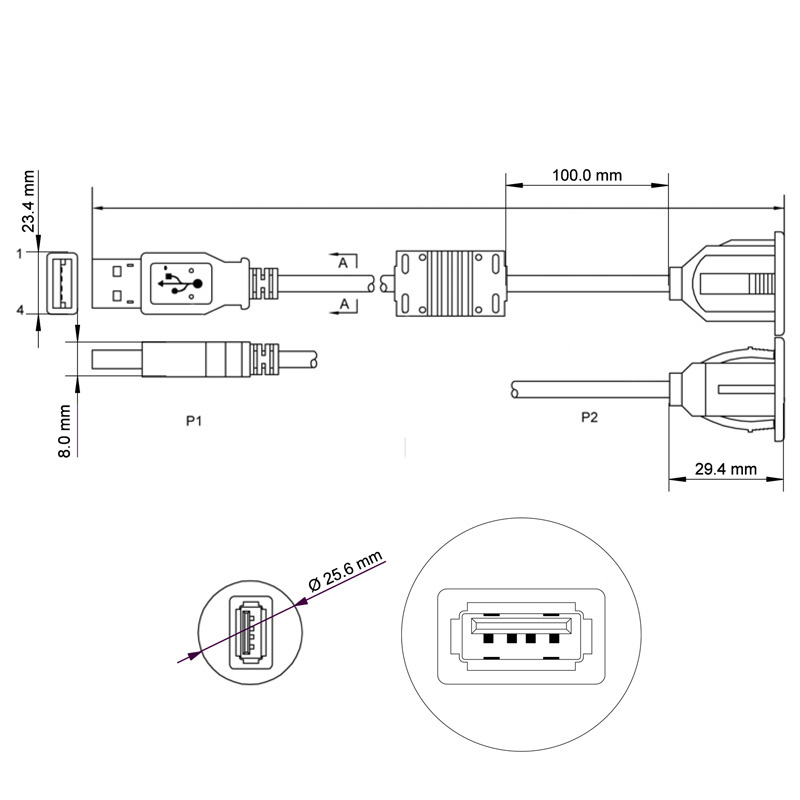 GOOBAY ugradbeni USB 2.0 produžni kabel 60 cm-3