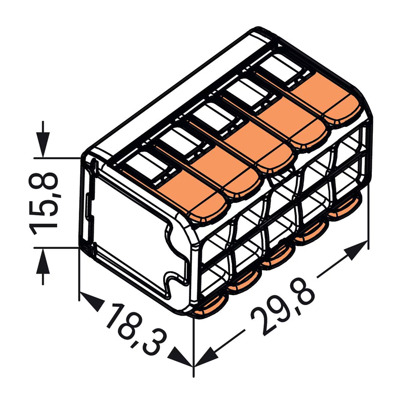 Spojnica s polugom WAGO 221-415 (5-polna, 4 mm²)-1