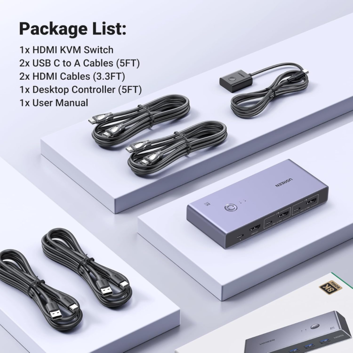 KVM preklopnik UGREEN 2-portni HDMI 2.1 (8K@60Hz, USB 3.0)-8