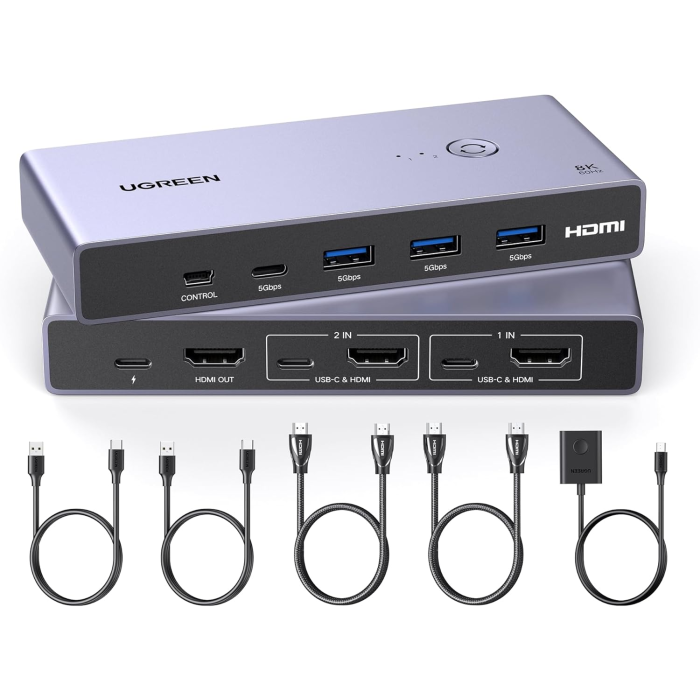 KVM preklopnik UGREEN 2-portni HDMI 2.1 (8K@60Hz, USB 3.0)