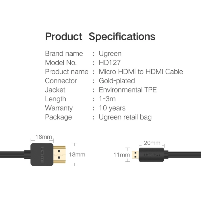 Kabel UGREEN Micro HDMI na HDMI 4K 2m (HD127)-9