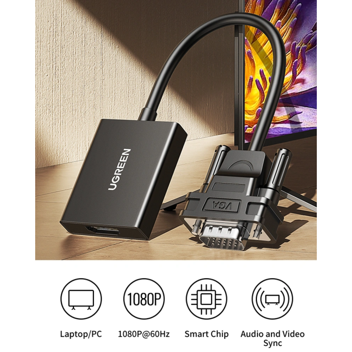 Adapter UGREEN CM513 VGA na HDMI (1080p, 3.5mm Audio, USB-C napajanje)-2