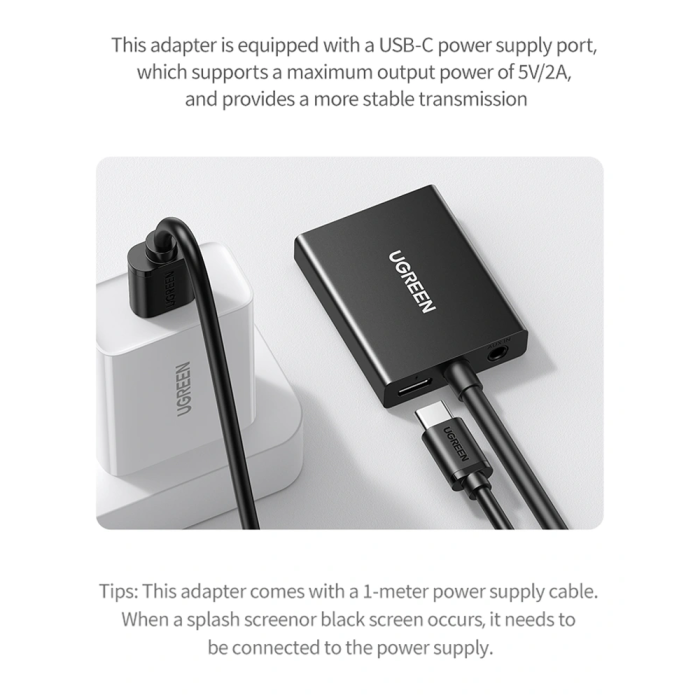 Adapter UGREEN CM513 VGA na HDMI (1080p, 3.5mm Audio, USB-C napajanje)-9