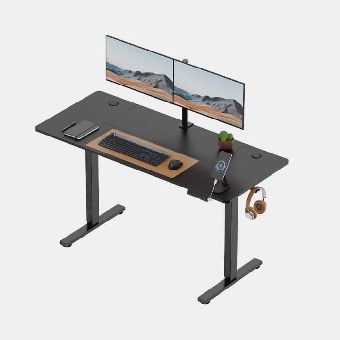 VonHaus Črna električno nastavljiva dvižna pisalna miza 140 × 60 cm z USB-C polnilnim priključkom-1