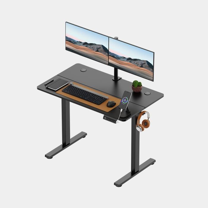 VonHaus Črna električno nastavljiva dvižna pisalna miza 100 × 60 cm z USB-C polnilnim priključkom-1