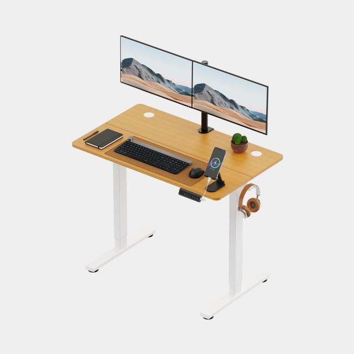 VonHaus barva svetel les električno nastavljiva dvižna pisalna miza 100 × 60 cm z USB-C polnilnim priključkom-1