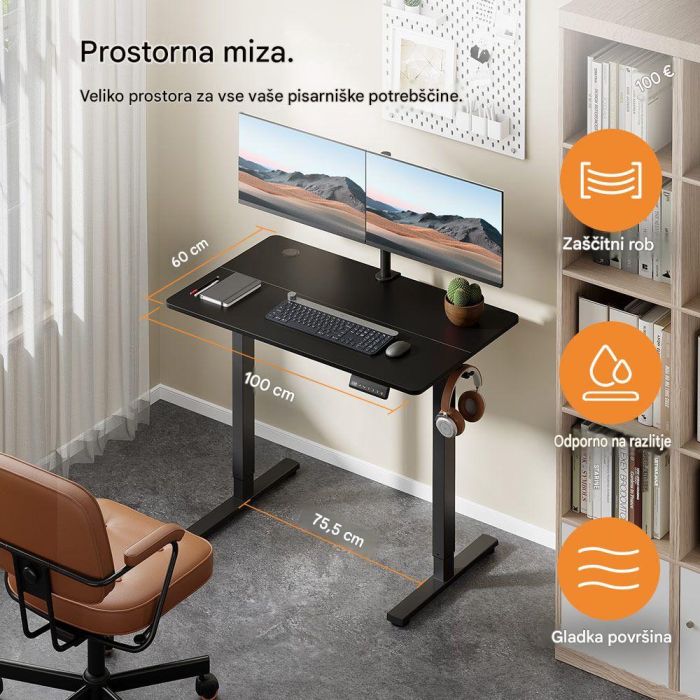 VonHaus barva svetel les električno nastavljiva dvižna pisalna miza 100 × 60 cm z USB-C polnilnim priključkom-5