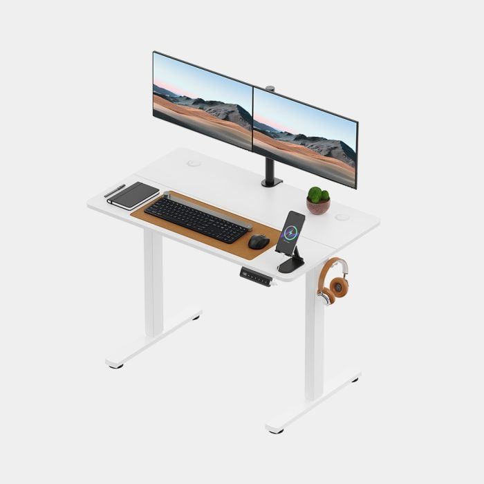 VonHaus barva svetel les električno nastavljiva dvižna pisalna miza 100 × 60 cm z USB-C polnilnim priključkom-9