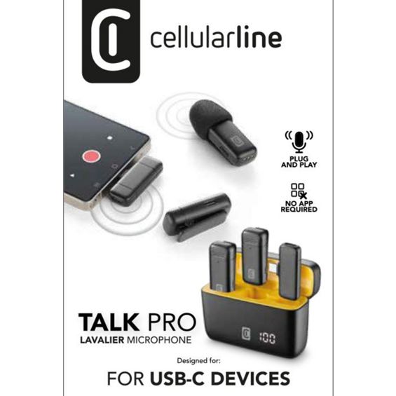 Bežični mikrofon CELLULARLINE Talk Pro (2 mikrofona, prijemnik, ENC, do 6 h baterija, USB-C, crna boja)-3