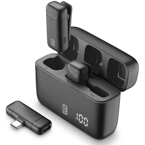 Bežični mikrofon CELLULARLINE Talk Pro (2 mikrofona, prijemnik, ENC, do 6 h baterija, USB-C, crna boja)-1