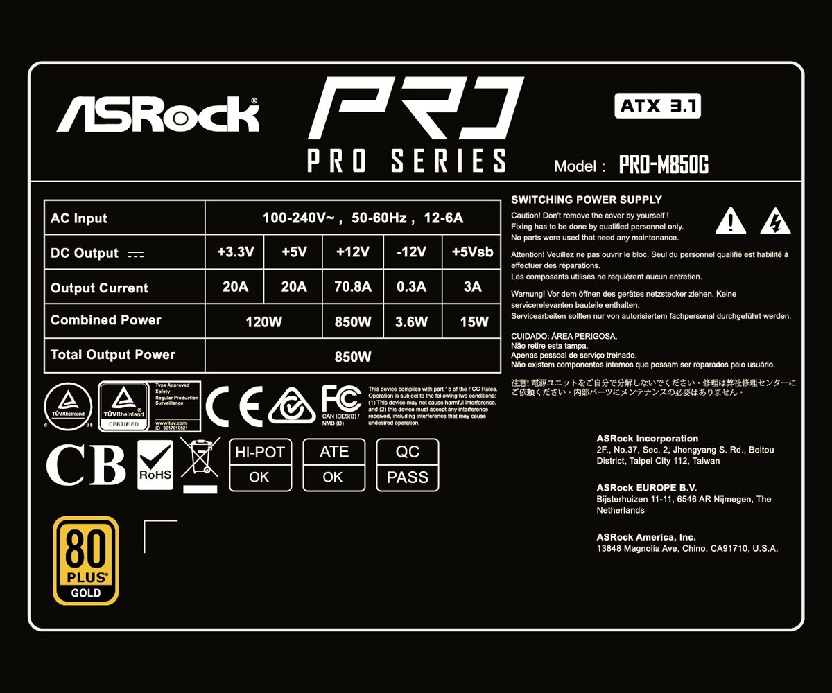 Napajanje ASROCK Phantom Gaming 850W (80+ Gold, ATX 3.0, PCIe 5.0)-5