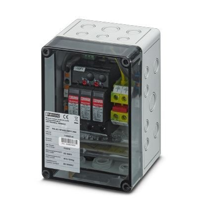 Surge protective device box for 1 MPPT / Phoenix-Contact / 1000DC / 1MPP-SPD-S / box 1 MPPT / 1182566 / Surge protective device type T1/T2 in sealed (IP65) housing with feed-throughs (glands)