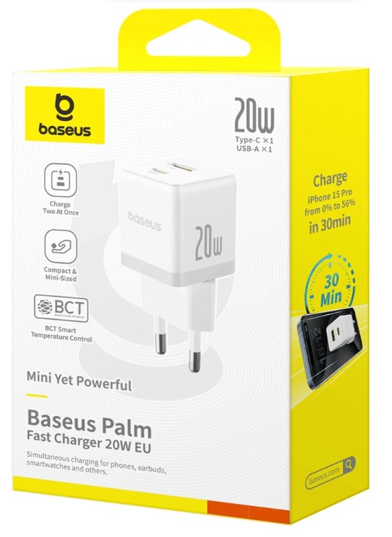 Zidni punjač BASEUS GaN5 Pro Mini 20W (1x USB-C), bijela boja-4