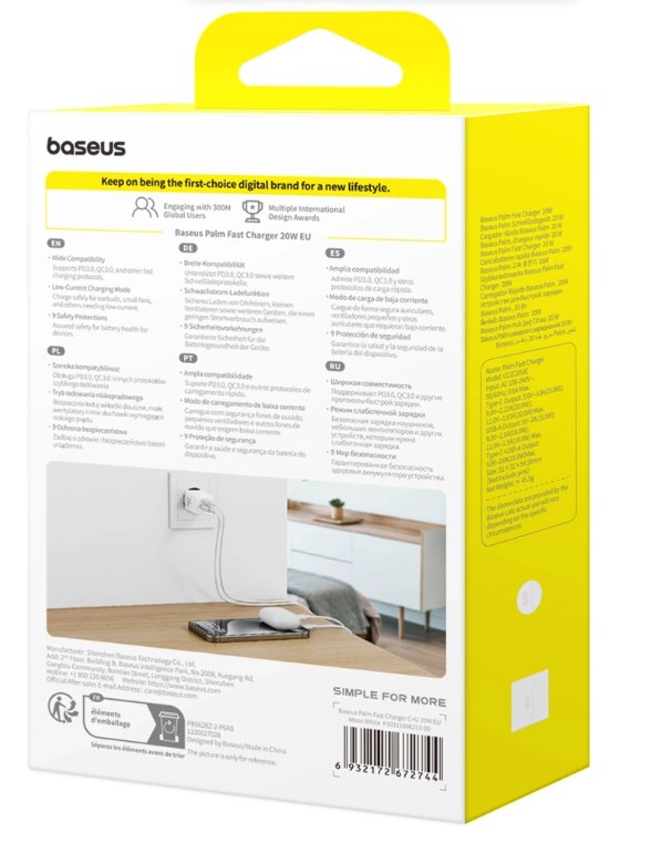 Zidni punjač BASEUS GaN5 Pro Mini 20W (1x USB-C), bijela boja-5