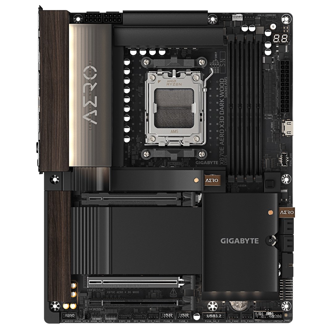 GIGABYTE X870E AERO X3D DARK WOOD Motherboard - Supports AMD Ryzen 9000 CPUs, 16+2+2 Phases Digital VRM, up to 9000Hz DDR5 (OC), 2xPCIe 5.0 + 2xPCIe 4.0, Wi-Fi 7, 5GbE LAN, USB 4-1