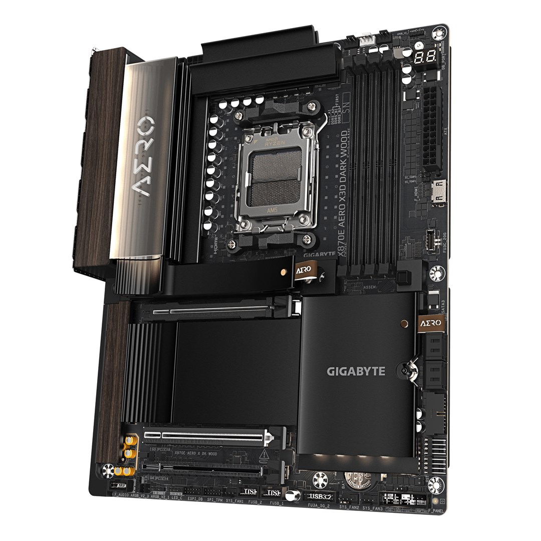 GIGABYTE X870E AERO X3D DARK WOOD Motherboard - Supports AMD Ryzen 9000 CPUs, 16+2+2 Phases Digital VRM, up to 9000Hz DDR5 (OC), 2xPCIe 5.0 + 2xPCIe 4.0, Wi-Fi 7, 5GbE LAN, USB 4-3