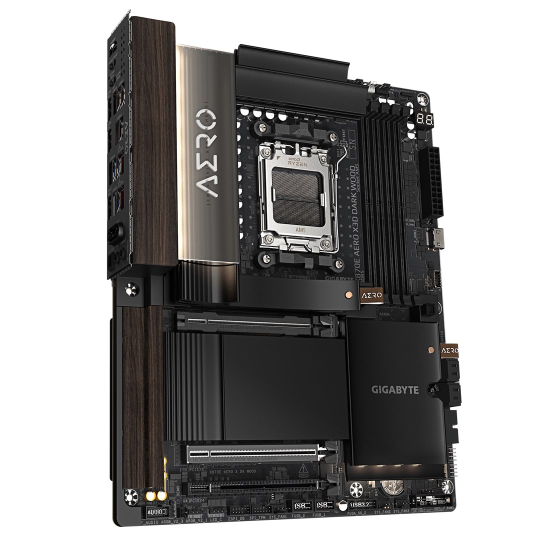 GIGABYTE X870E AERO X3D DARK WOOD Motherboard - Supports AMD Ryzen 9000 CPUs, 16+2+2 Phases Digital VRM, up to 9000Hz DDR5 (OC), 2xPCIe 5.0 + 2xPCIe 4.0, Wi-Fi 7, 5GbE LAN, USB 4-2