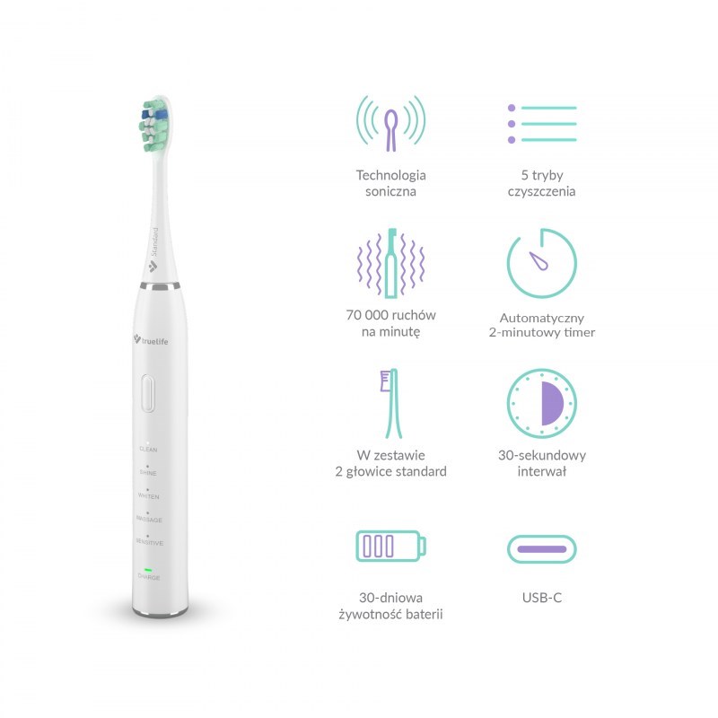 Sonična četkica za zube TRUELIFE SonicBrush Clean30, bijela boja-2