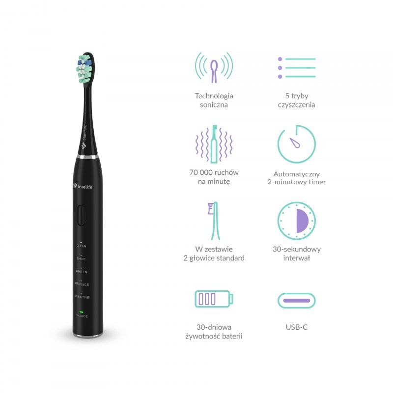 Sonična četkica za zube TRUELIFE SonicBrush Clean30 crna boja-2