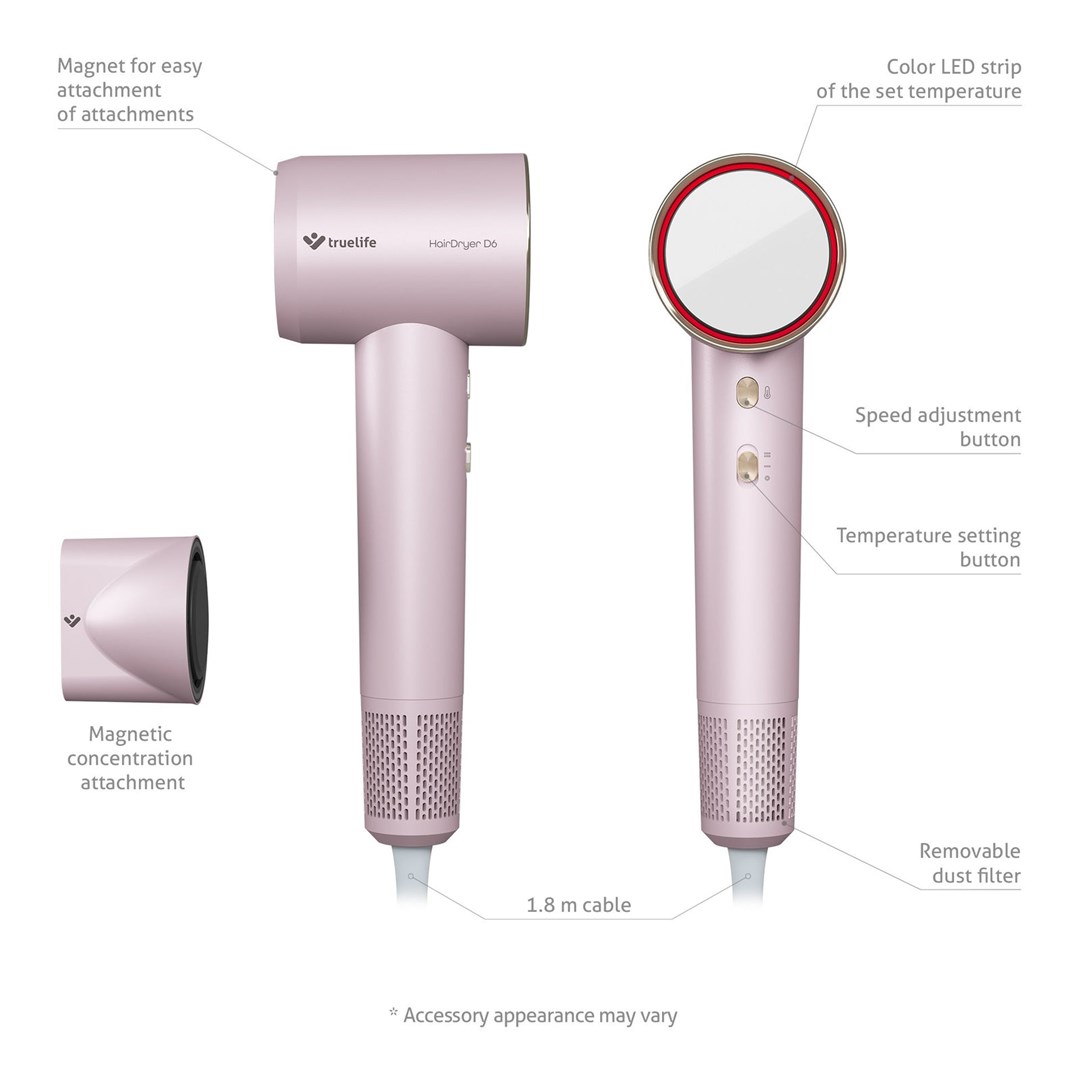 Sušilo za kosu TRUELIFE HairDryer D6 (1600 W, roza boja)-6