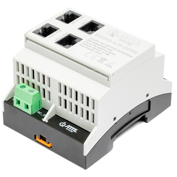Switch PoE 4 portowy z wbudowanym zasilaczem na szynę TH35 ATTE SWPS-4-11-DIN4