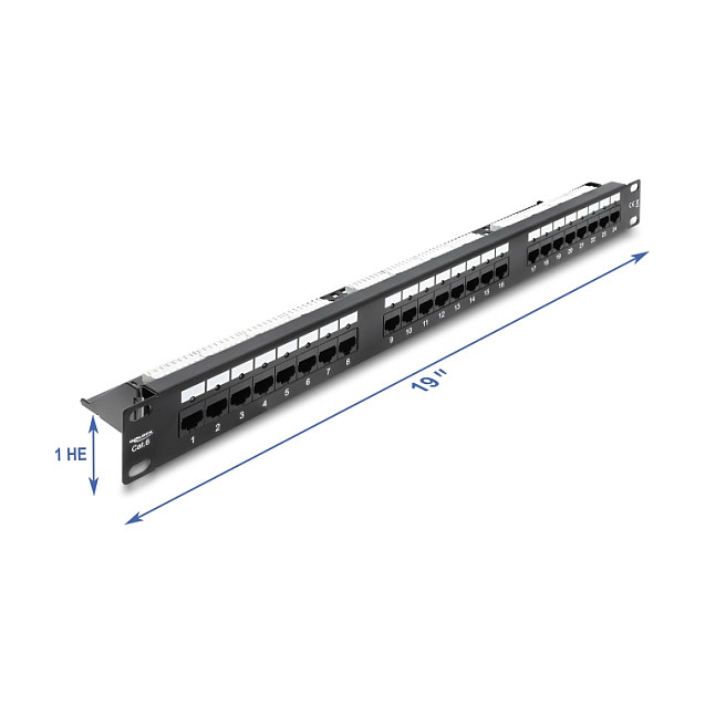 Mrežni patch panel DELOCK 19" 1U, 24 porta Cat.6 s LED indikatorima, crna boja-0