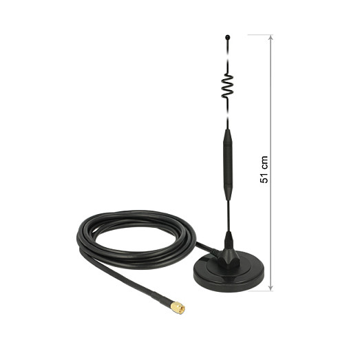 DELOCK LTE Antenne SMA Stecker 6dBi starr omnidirektional mit magnetischem Standfus und Anschlusskabel RG-58, 3 m outdoor schwarz