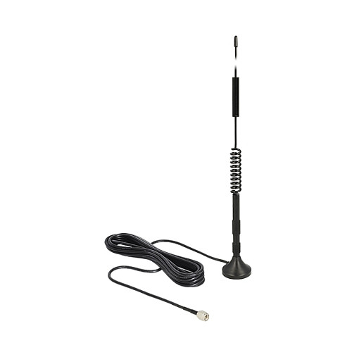DELOCK LTE Antenne SMA Stecker 5 dBi starr omnidirektional mit magnetischem Standfus und Anschlusskabel RG-174, 3 m outdoor schwar