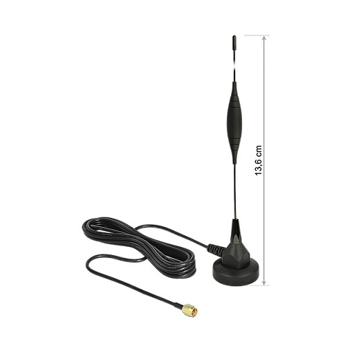 DELOCK GSM Antenne SMA Stecker 5dBi starr omnidirektional mit magnetischem Standfus und Anschlusskabel RG-174, 3 m outdoor schwar-0