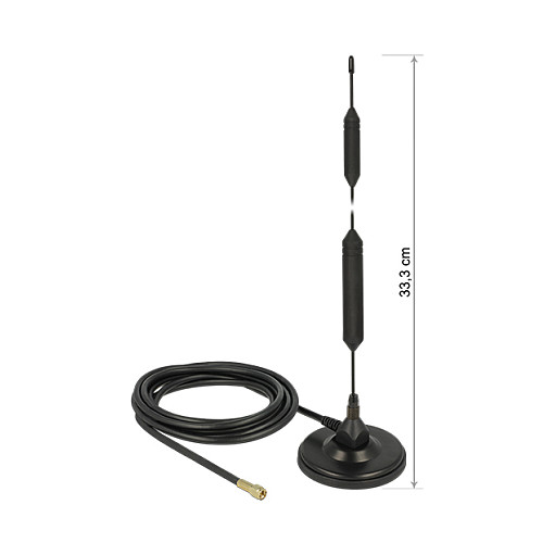 DELOCK GSM Antenne SMA Stecker 5dBi starr omnidirektional mit magnetischem Standfus und Anschlusskabel RG-58, 3 m outdoor schwarz