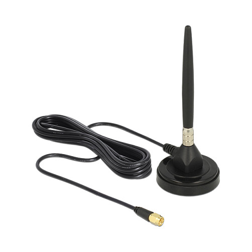 DELOCK GSM Antenne SMA Stecker 3dBi starr omnidirektional mit magnetischem Standfus und Anschlusskabel RG-174, 3 m outdoor schwar