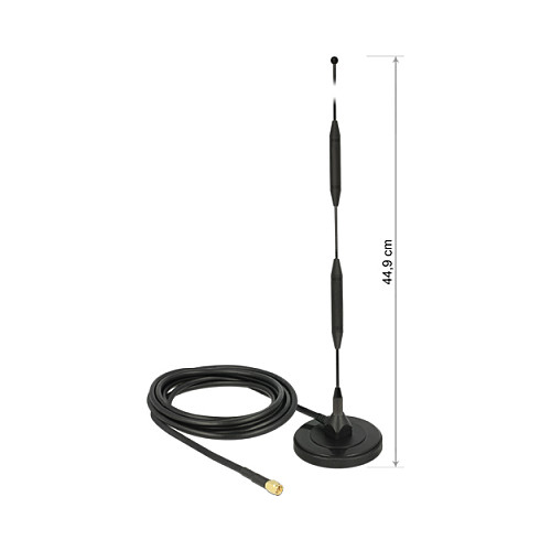 DELOCK LTE Antenne SMA Stecker 5dBi starr omnidirektional mit magnetischem Standfus und Anschlusskabel RG-58, 3 m outdoor schwarz
