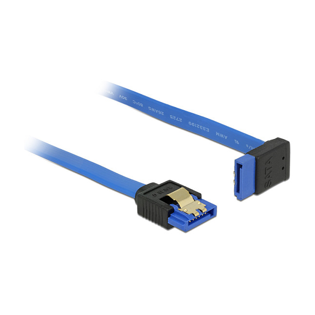 DELOCK Kabel SATA 6 Gb/s Buchse gerade > SATA Buchse oben gewinkelt 20cm blau mit Goldclips