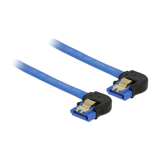 DELOCK Kabel SATA 6 Gb/s Buchse unten gewinkelt > SATA Buchse unten gewinkelt 10cm blau mit Goldclips