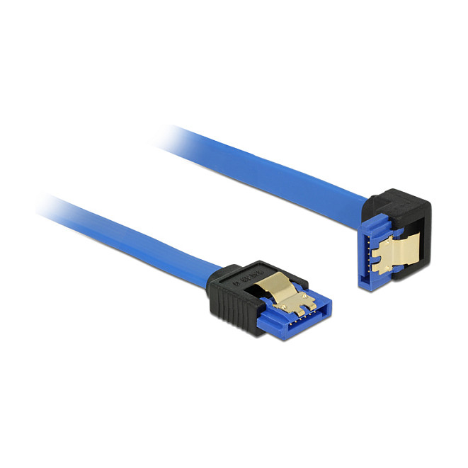 DELOCK Kabel SATA 6 Gb/s Buchse gerade > SATA Buchse unten gewinkelt 100cm blau mit Goldclips