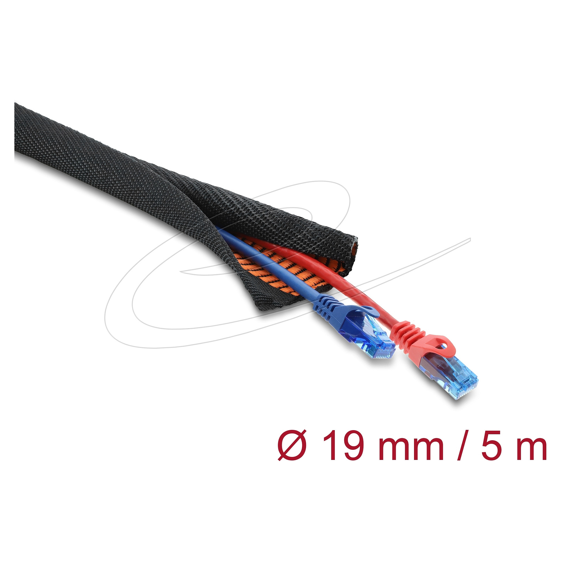 Delock Kabelschutzschlauch mit orangener VerschleiÃŸanzeige selbstschlieÃŸend doppellagig 5 m x 19 mm schwarz