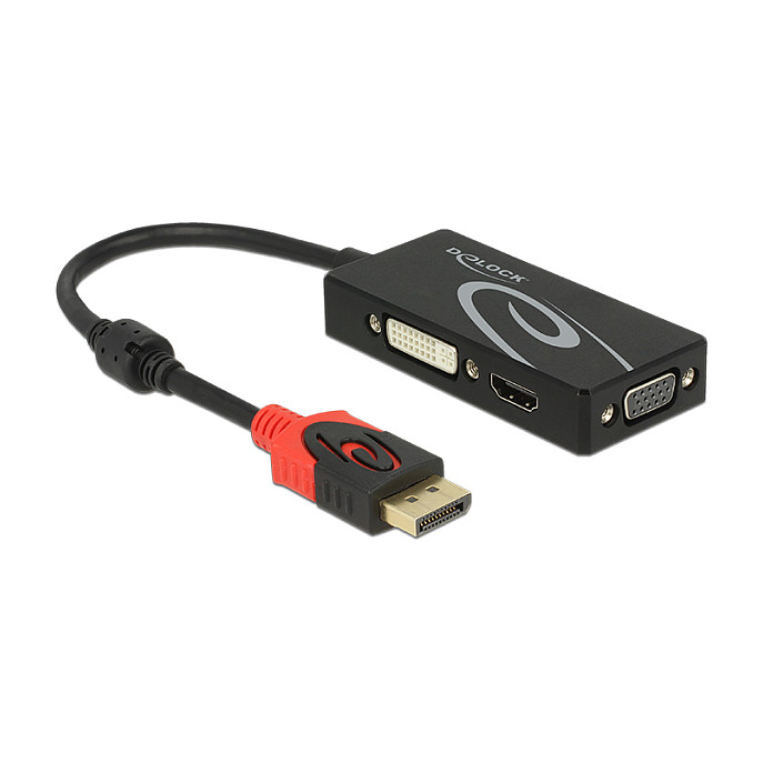 Adapter DELOCK DisplayPort 1.2 na VGA / HDMI / DVI 4K pasivni 62902, crna boja-0