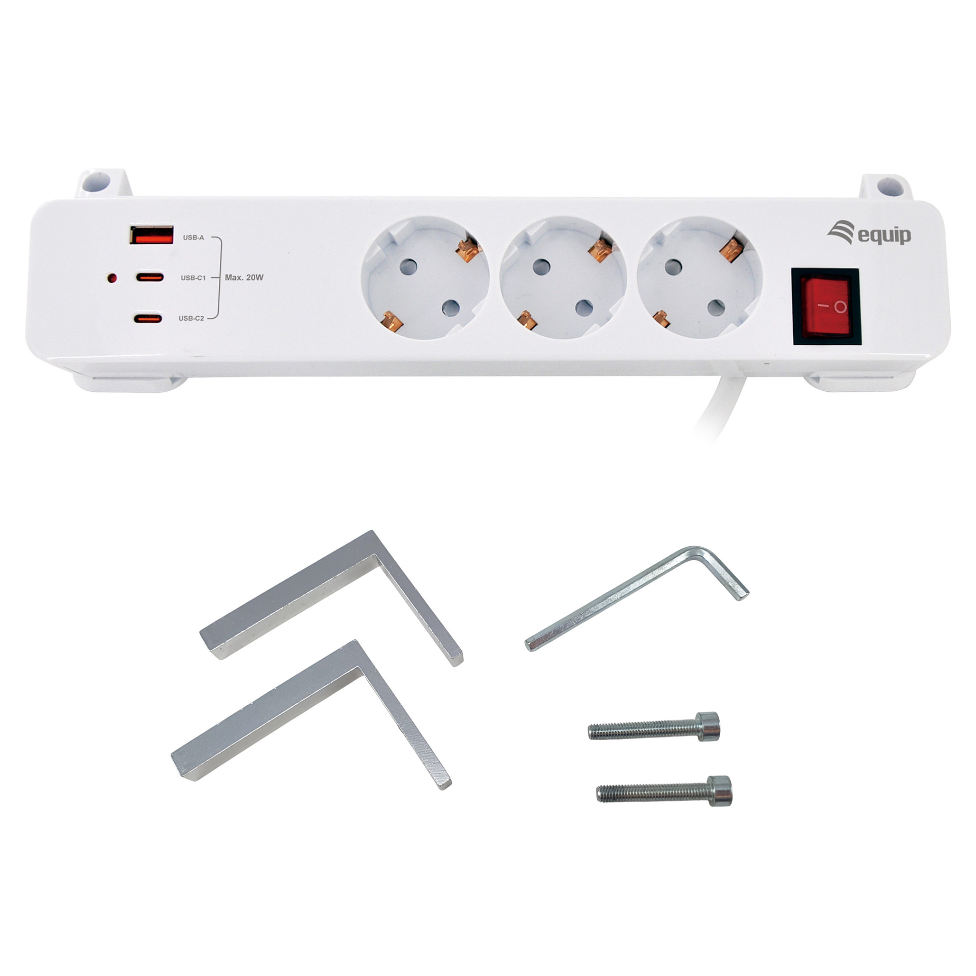 Equip Steckdosenleiste CEE7/7 90Â°->3xSchuko/2xUSBC+USBA-5