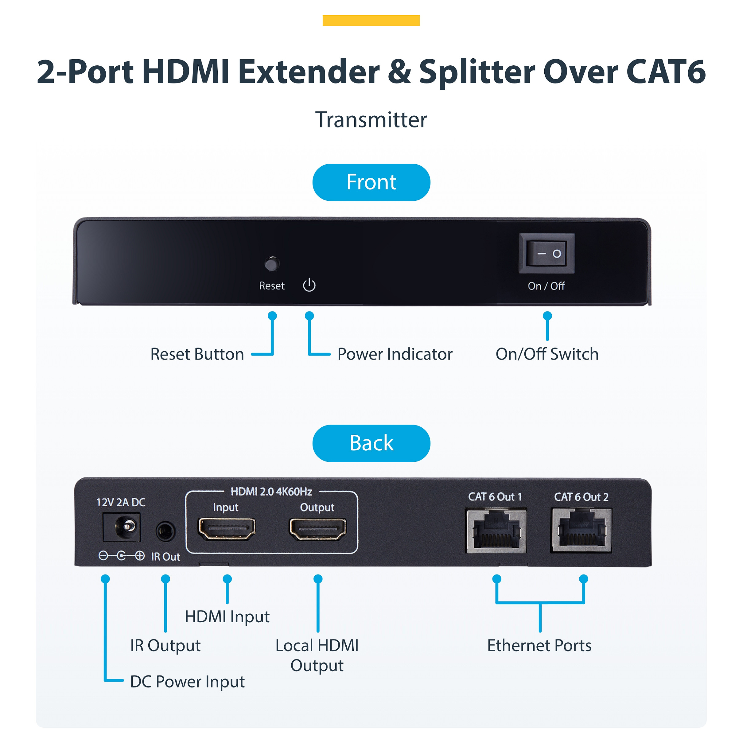 HDMI Extender i Splitter Kit STARTECH.COM ST122HD20L, 1x2, 4K 60Hz, do 70m-3