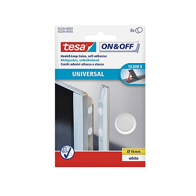 tesa ON&OFF Universal Klettpunkte weiÃŸ 8 St. 16mm rund