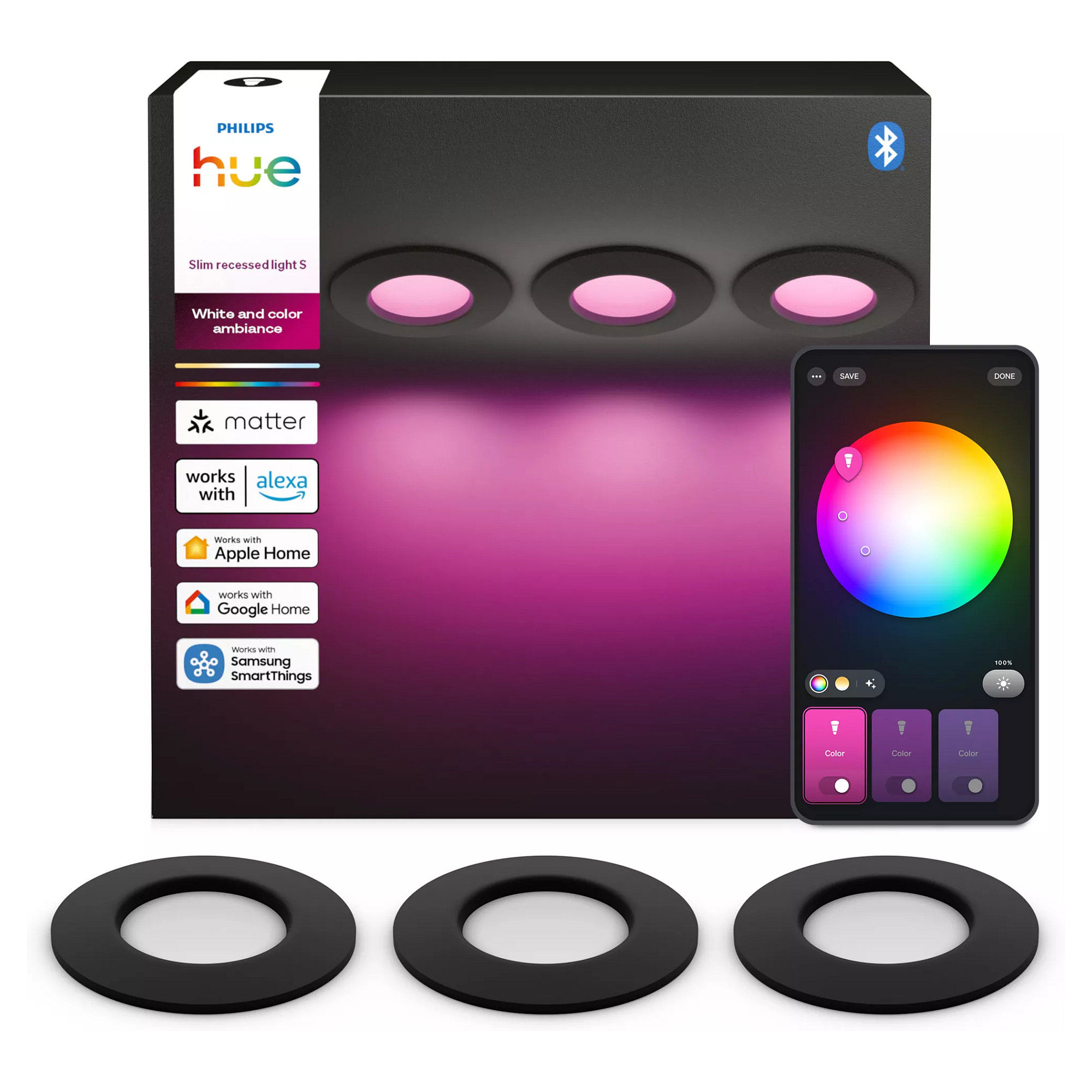 Ugradbena pametna svjetiljka PHILIPS HUE White and Color Ambiance Slim Downlight (3 komada, crna boja)-3
