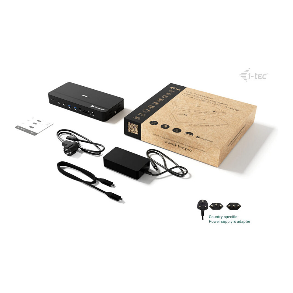 D I-TEC TB5 Triple DisplayDS 2xTB5 1xDP 1x2,5GLAN 1xM.2 slot 1xAudio/Mic 2xUSB-C Gen2 2xUSB-A Gen2 2xUSB 2.0 SD+TF Kartenleser PD 140W-14