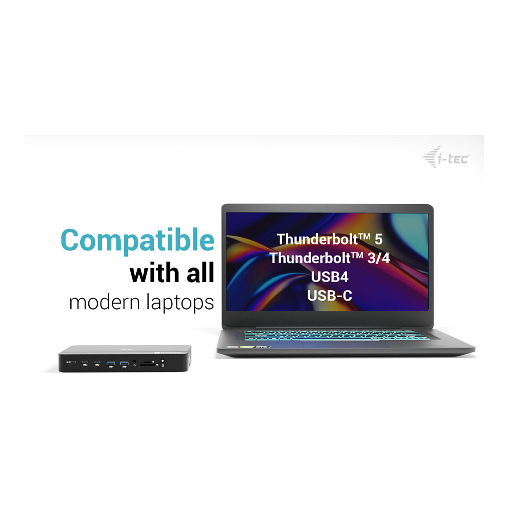 D I-TEC TB5 Triple DisplayDS 2xTB5 1xDP 1x2,5GLAN 1xM.2 slot 1xAudio/Mic 2xUSB-C Gen2 2xUSB-A Gen2 2xUSB 2.0 SD+TF Kartenleser PD 140W-4