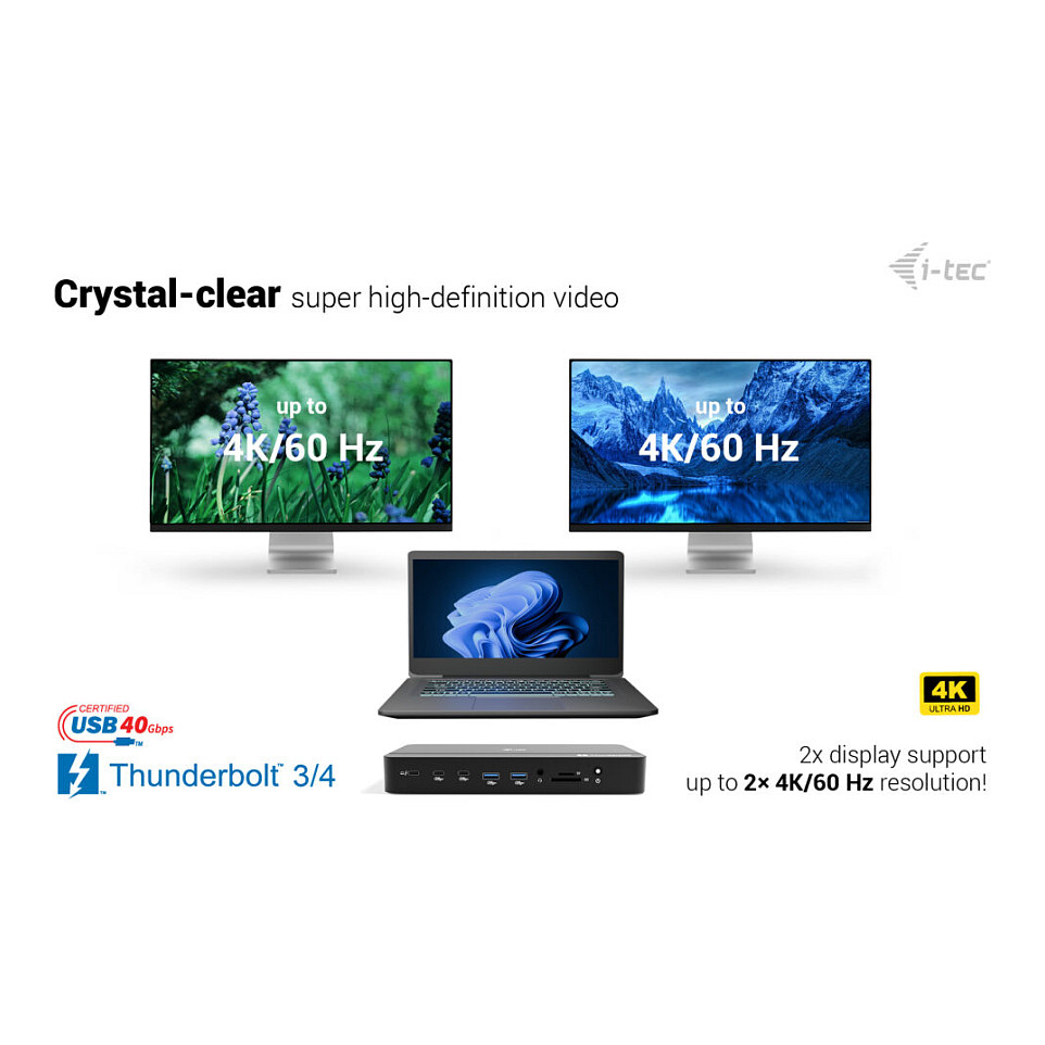 D I-TEC TB5 Triple DisplayDS 2xTB5 1xDP 1x2,5GLAN 1xM.2 slot 1xAudio/Mic 2xUSB-C Gen2 2xUSB-A Gen2 2xUSB 2.0 SD+TF Kartenleser PD 140W-8