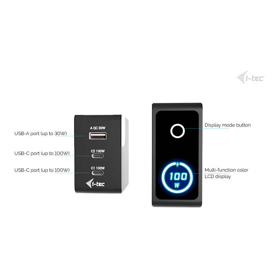 D I-TEC 100W Intelligent Multiport USB Charger 2x USB-C 1x USB-A LCD display-4