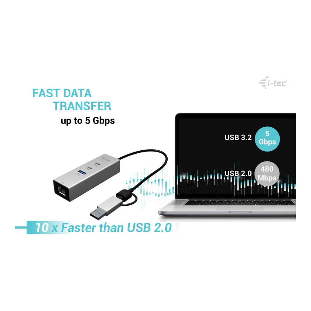 D I-TEC USB-C/USB-A Metal HUB 3 2x USB-C Gen1 1x USB-A Gen1 1x 2,5GLAN-6