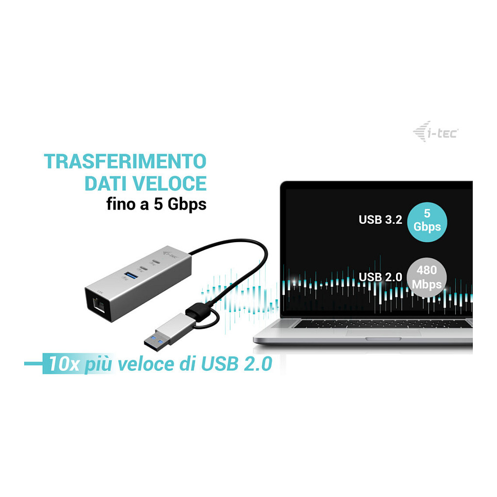 D I-TEC USB-C/USB-A Metal HUB 3 2x USB-C Gen1 1x USB-A Gen1 1x 2,5GLAN-8