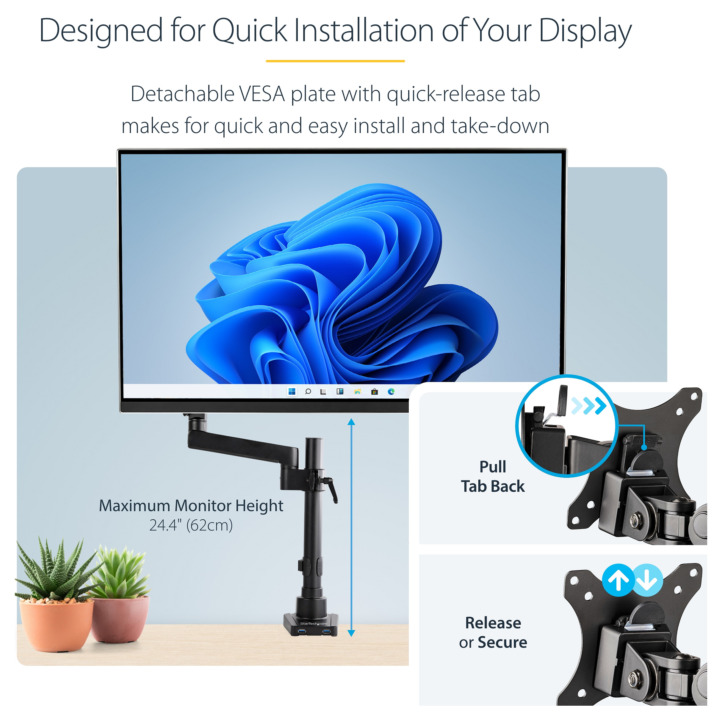 StarTech.com Desk Monitor Arm with 2x USB 3.0 Ports Monitor Mount-15