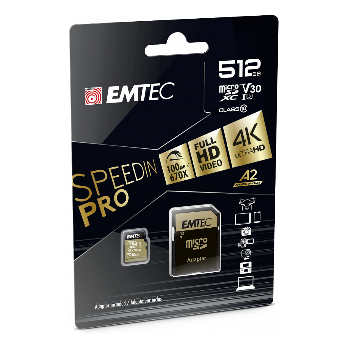 CARD Emtec m512GB UHS-I U3 V30 A2 SpeedIN Pro + Adapter-1